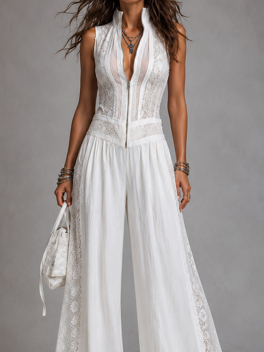 MAGDALENA · Tuta vintage a collo alto e gamba larga