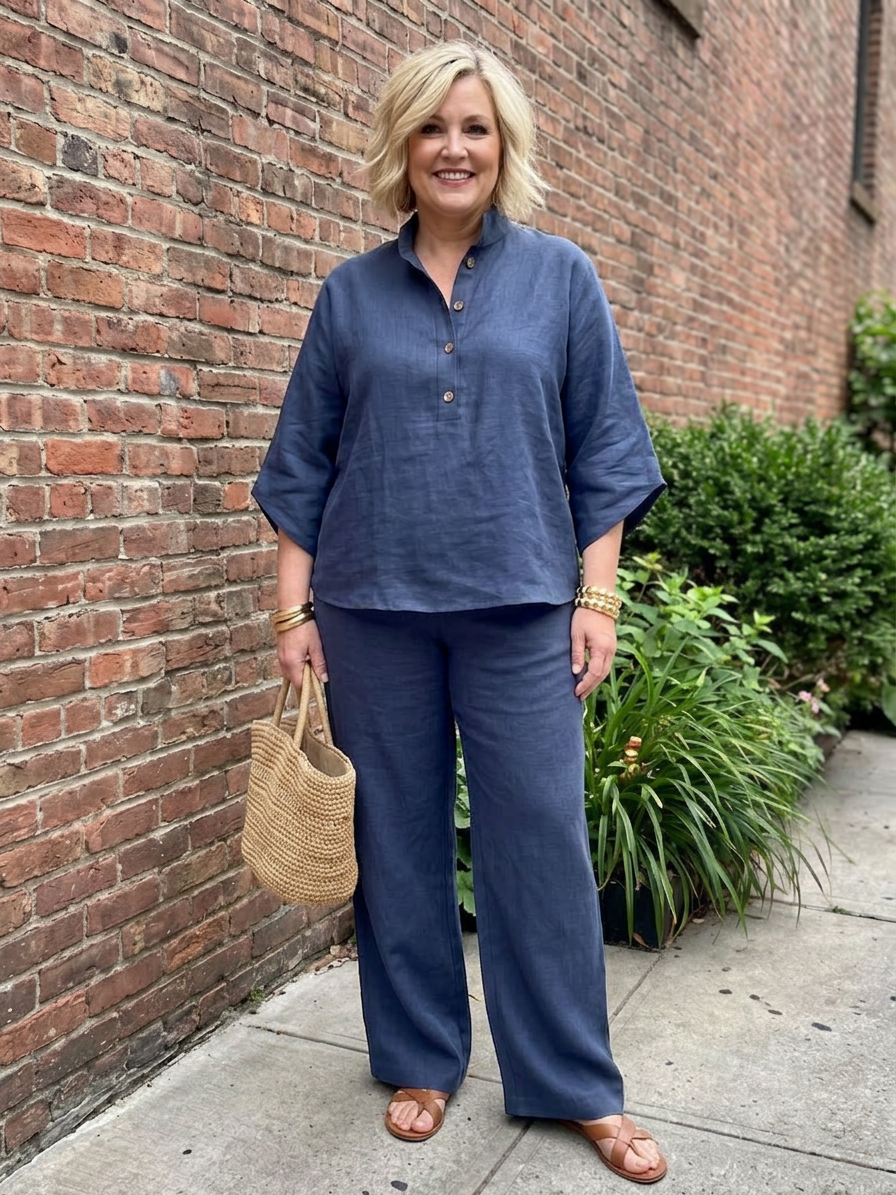 Amity | Completo Tunique Bottone con Pantalone Largo