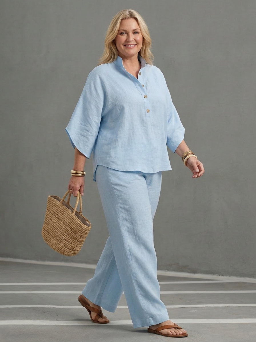 Amity | Completo Tunique Bottone con Pantalone Largo