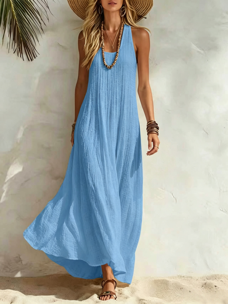 Abito Maxi Senza Maniche con Texture Crepe