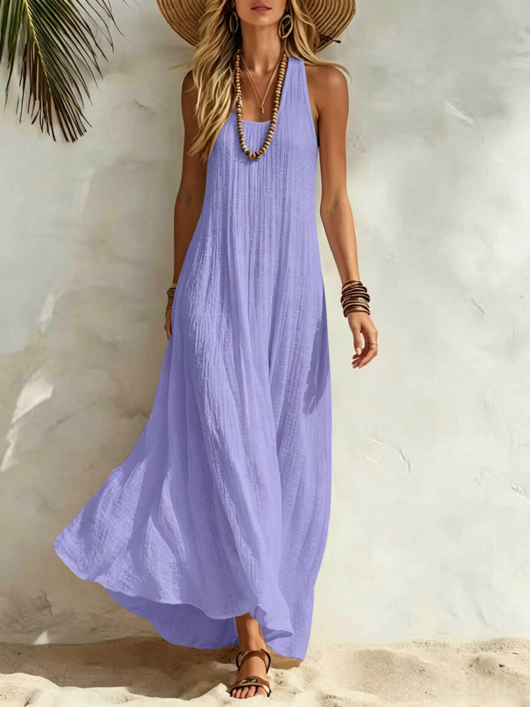 Abito Maxi Senza Maniche con Texture Crepe