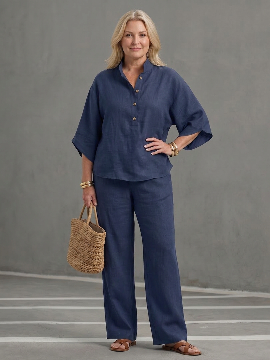 Amity | Completo Tunique Bottone con Pantalone Largo