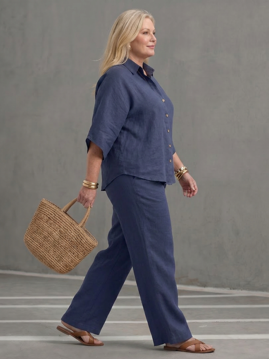 Amity | Completo Tunique Bottone con Pantalone Largo