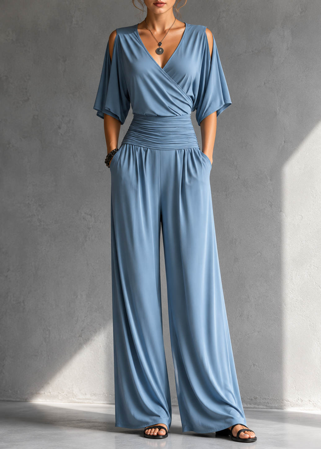 Alía | Completo Elegante con Effetto Incrociato e Pantalone Ampio