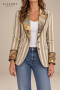 Rosanna | Blazer Bohémien a Righe con Colletto Stampato