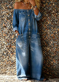 Noa | Tuta in denim con scollo Bardot