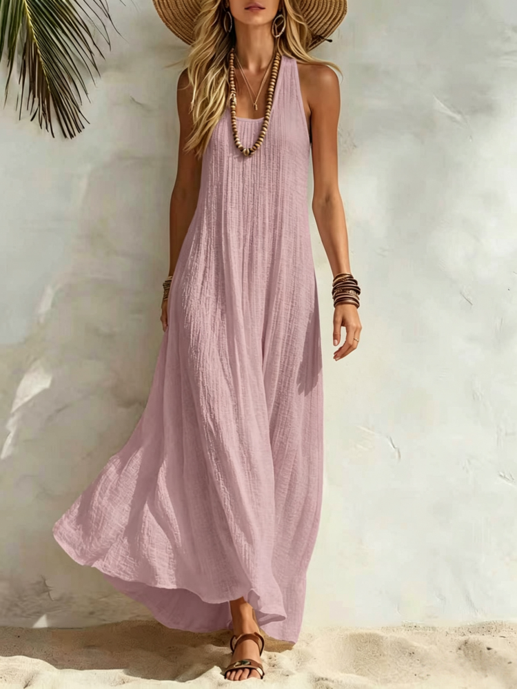 Abito Maxi Senza Maniche con Texture Crepe