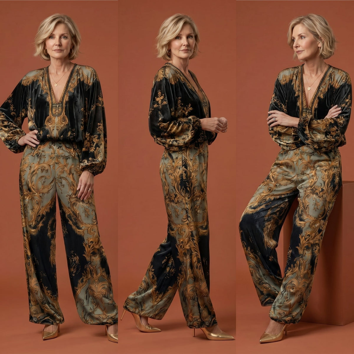 Lorena · COMPLETO BAROCCO TOP MANICA LUNGA PANTALONI AMPI