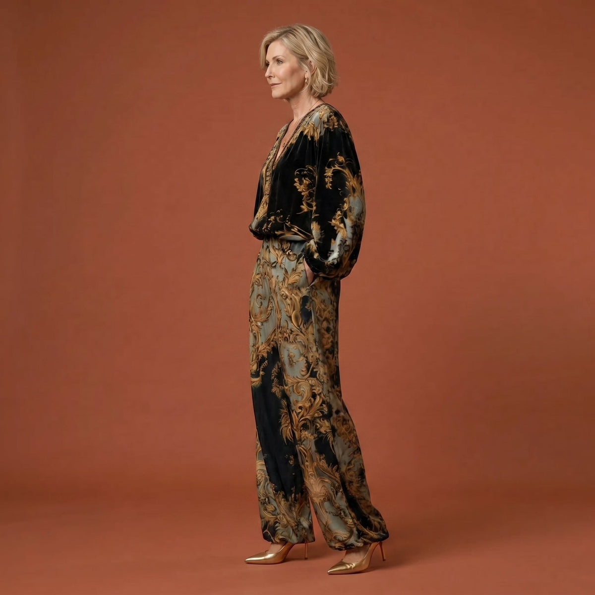 Lorena · COMPLETO BAROCCO TOP MANICA LUNGA PANTALONI AMPI