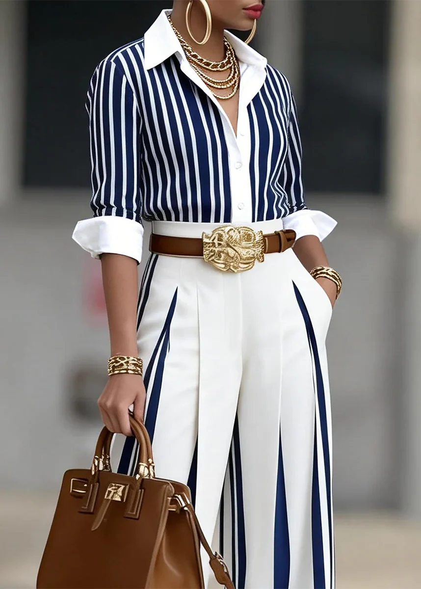 Lucia: Completo Da Donna A Righe Con Camicia E Pantalone Largo
