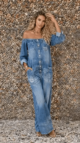Noa | Tuta in denim con scollo Bardot