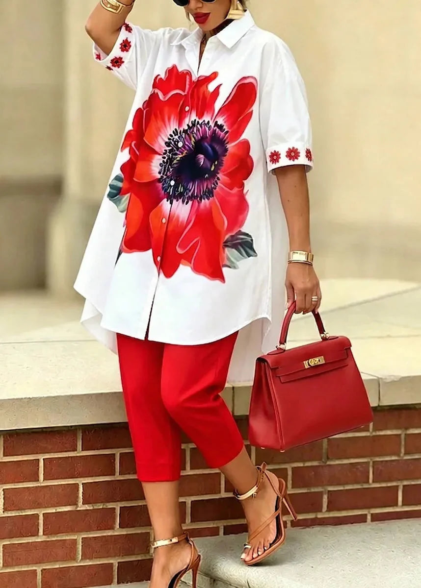 Bianca · Completo Due Pezzi Floreale Donna Top Oversize e Pantaloni Cropped