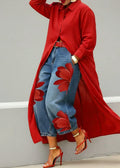 Rosa · Completo Vestito Camicia Rosso e Jeans Larghi Floreali